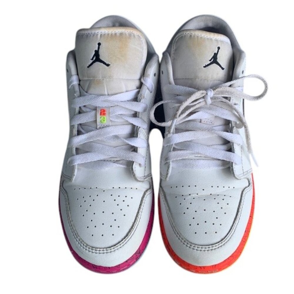 Nike Jordan 1 Low Sneakers Boys Youth White Multi-Color Low Top Casual Size 5.5Y